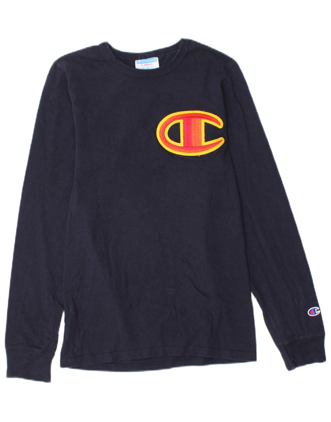Champion Mens Graphic Top Long Sleeve XS Navy Blue Cotton