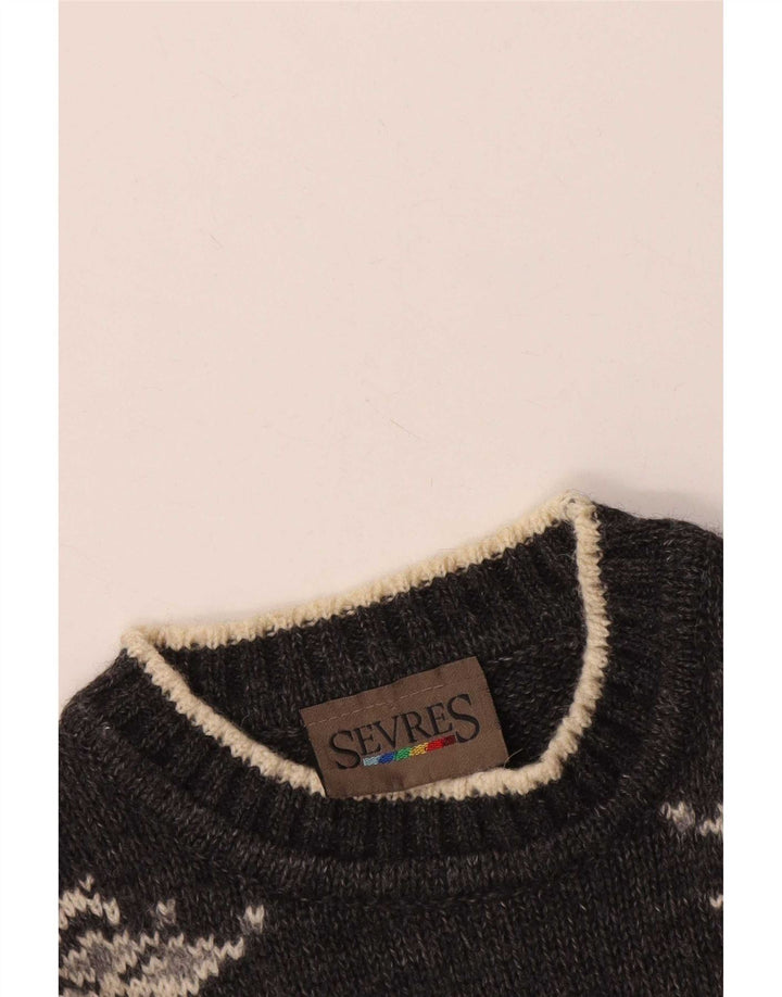 Sevres Mens Crew Neck Jumper Sweater IT 48 Medium Grey Geometric