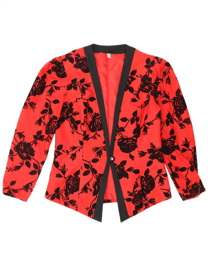 VINTAGE Womens 1 Button Blazer Jacket UK 12 Medium Red Floral Polyester