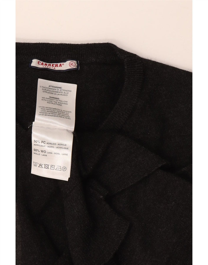 Carrera Mens Crew Neck Jumper Sweater XL Grey Geometric Acrylic