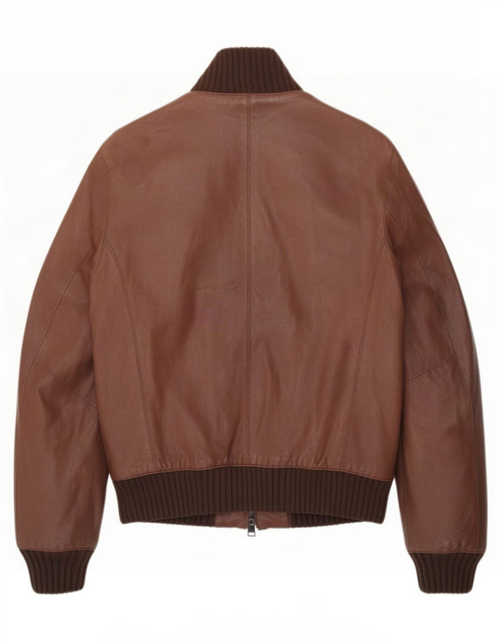 Zen Mens Leather Bomber Jacket IT 48 Medium Brown