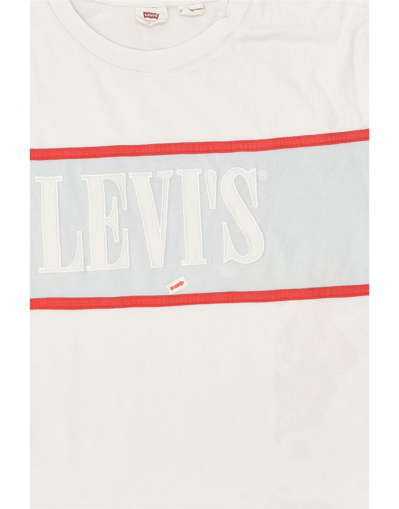 LEVI'S Womens Oversized Graphic T-Shirt Top UK 14 Medium White Colourblock | Vintage Levi's | Thrift | Second-Hand Levi's | Used Clothing | Messina Hembry 