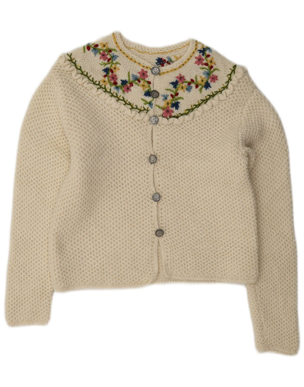 Vintage Womens Cardigan Sweater UK 8 Small Off White Floral