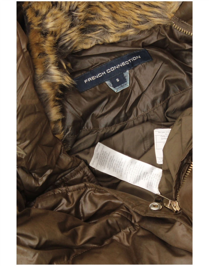 FRENCH CONNECTION Womens Hooded Padded Coat UK 10 Small Brown Polyester