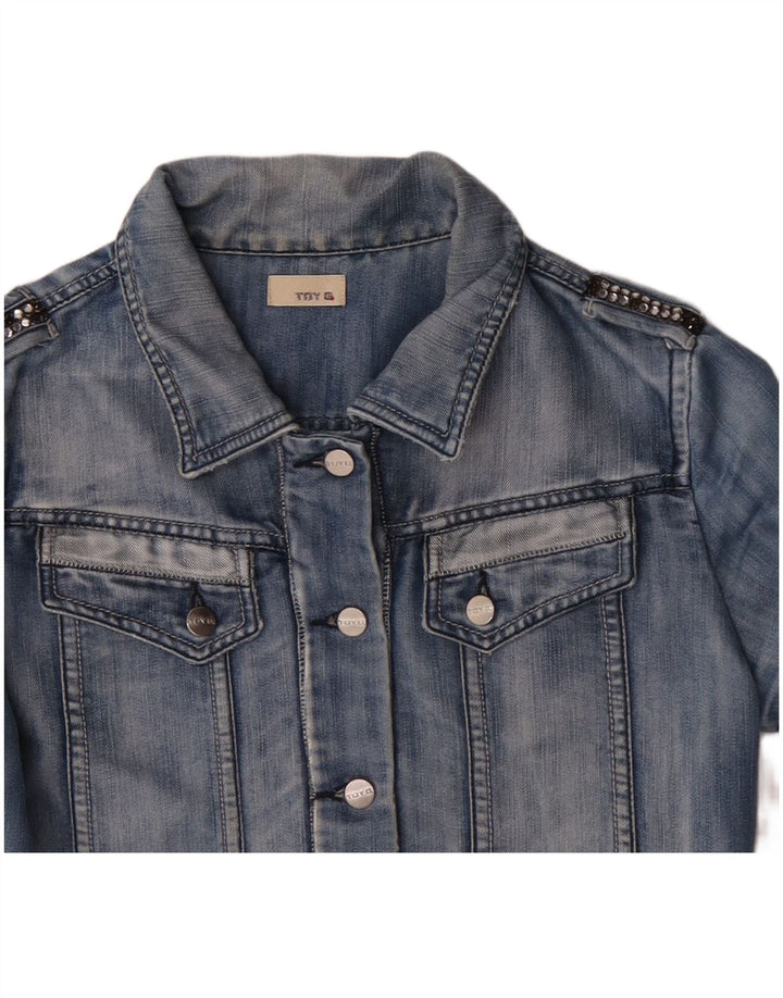 TOY G Womens Crop Denim Jacket UK 12 Medium Blue