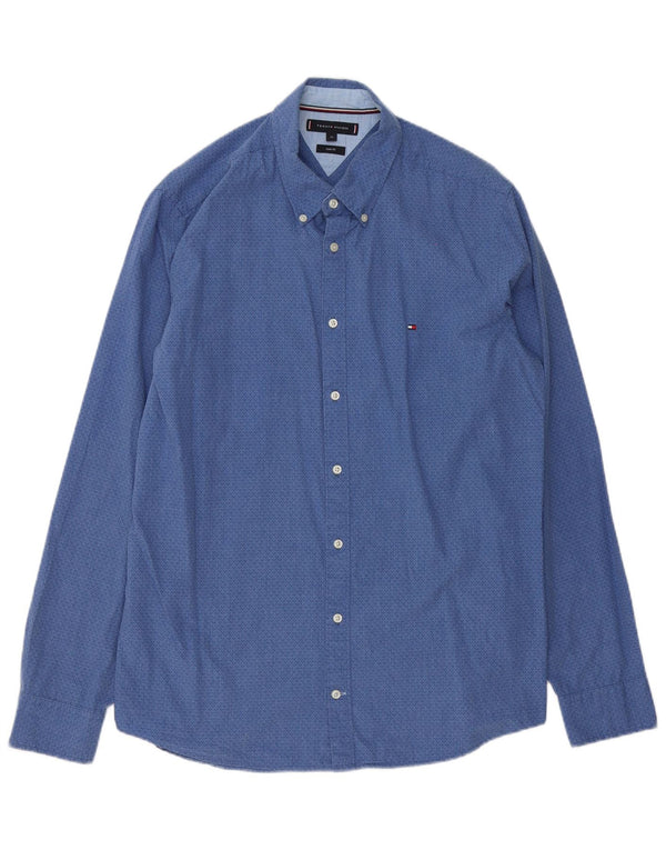 Tommy Hilfiger Mens Slim Fit Shirt XL Blue Geometric Cotton