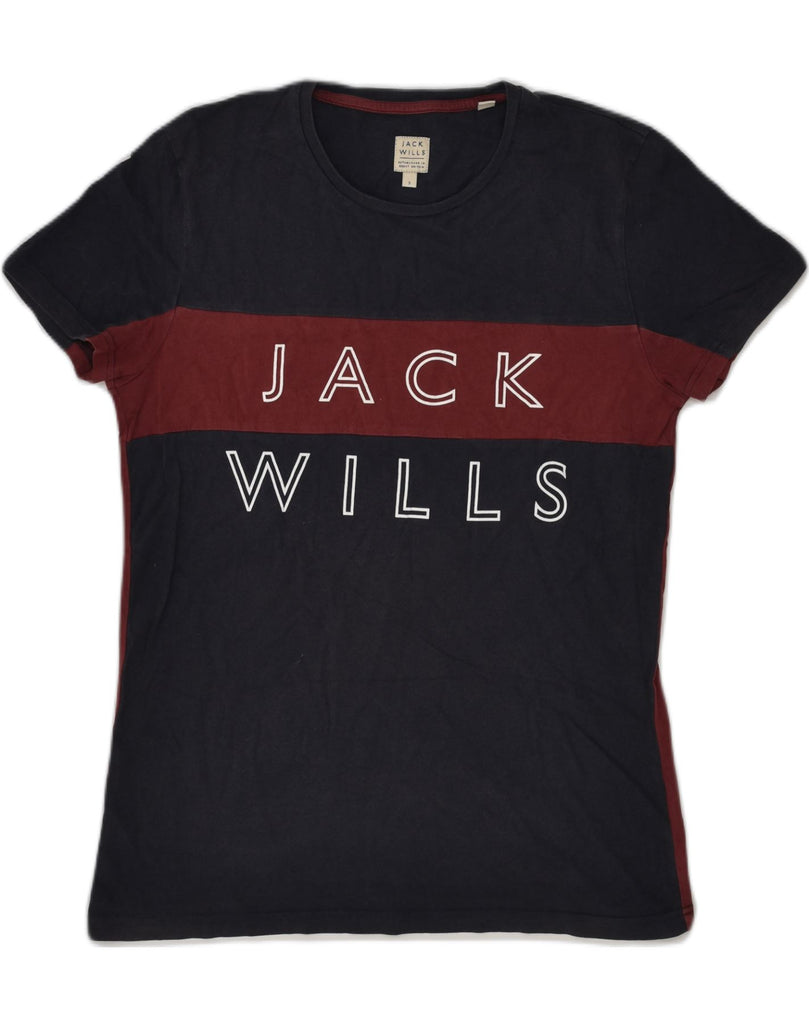 JACK WILLS Mens Graphic T-Shirt Top Small Navy Blue Colourblock Cotton | Vintage Jack Wills | Thrift | Second-Hand Jack Wills | Used Clothing | Messina Hembry 