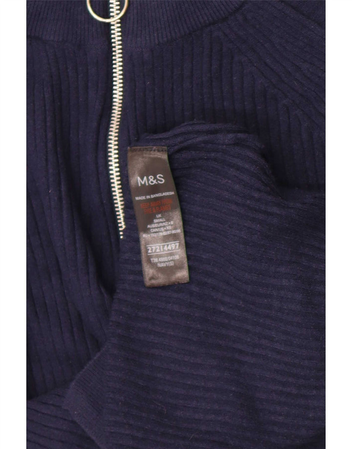 Marks & Spencer Womens Zip Neck Jumper Sweater UK 10 Small Navy Blue