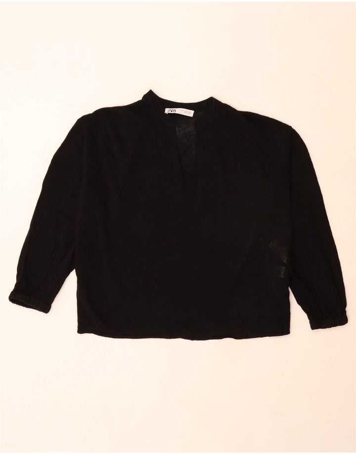 Zara Womens Oversized 3/4 Sleeve V-Neck Jumper Sweater UK 14 Medium Black