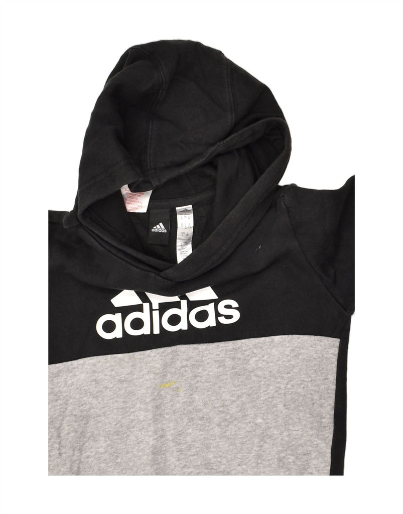 ADIDAS Boys Graphic Hoodie Jumper 5-6 Years 2XS  Black Colourblock Cotton | Vintage Adidas | Thrift | Second-Hand Adidas | Used Clothing | Messina Hembry 