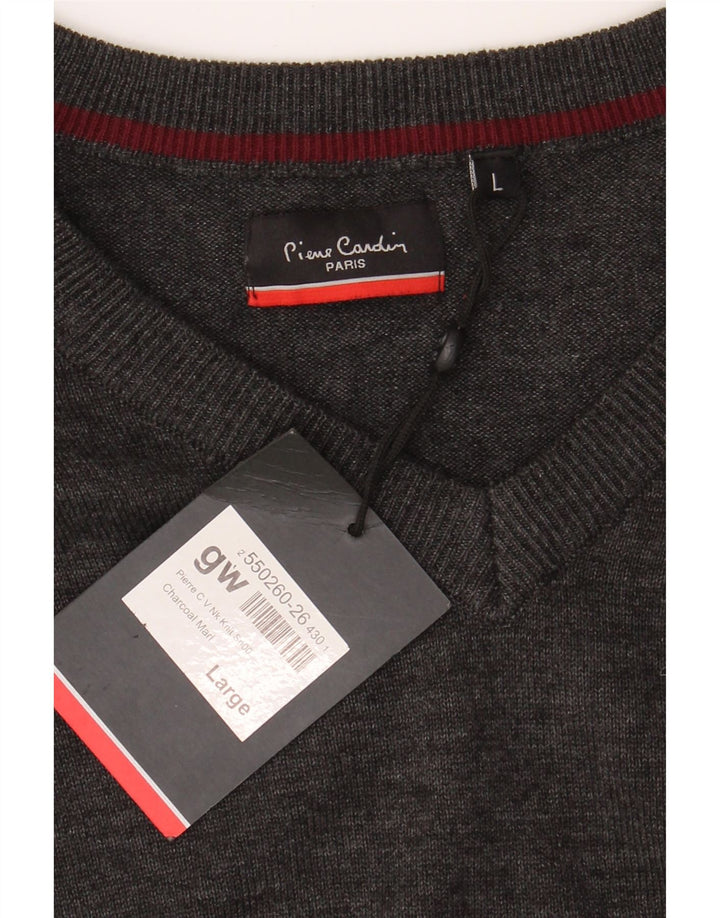PIERRE CARDIN Mens Paris V-Neck Jumper Sweater Large Grey Acrylic Vintage Pierre Cardin and Second-Hand Pierre Cardin from Messina Hembry 