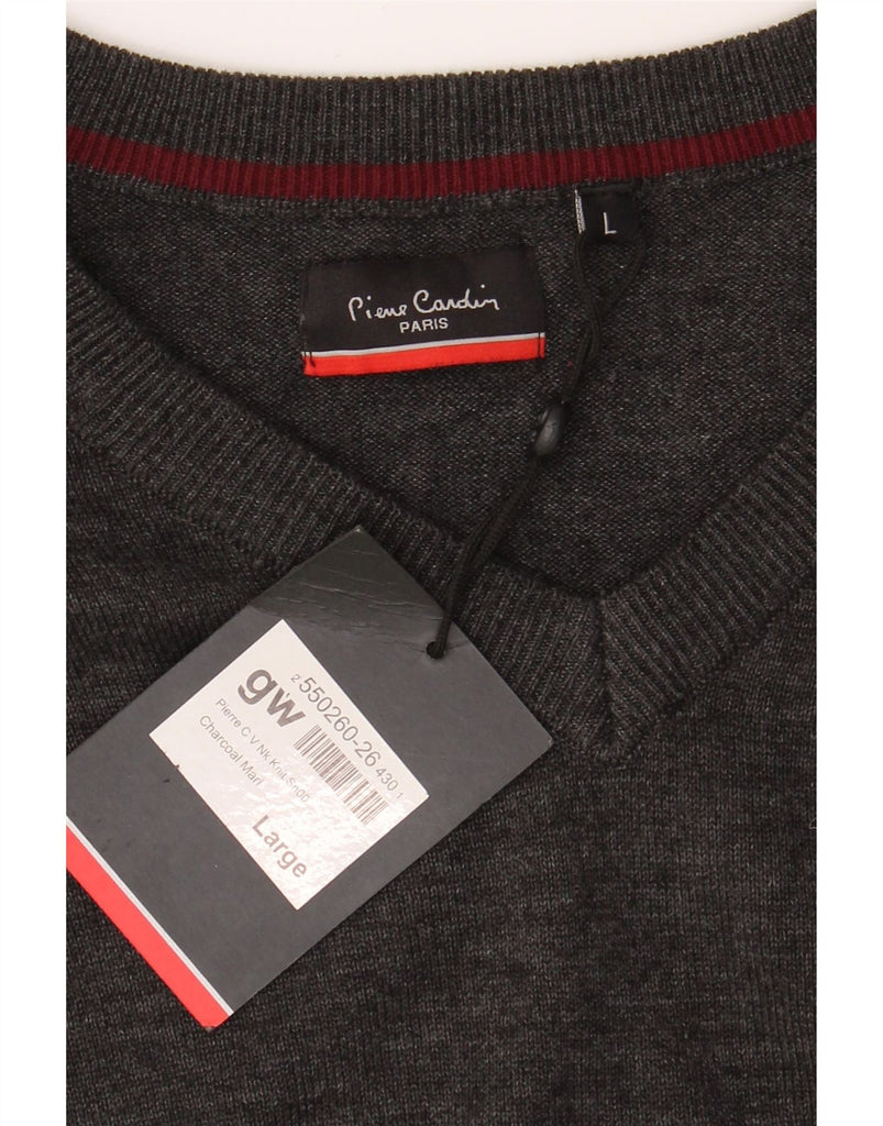 PIERRE CARDIN Mens Paris V-Neck Jumper Sweater Large Grey Acrylic Vintage Pierre Cardin and Second-Hand Pierre Cardin from Messina Hembry 