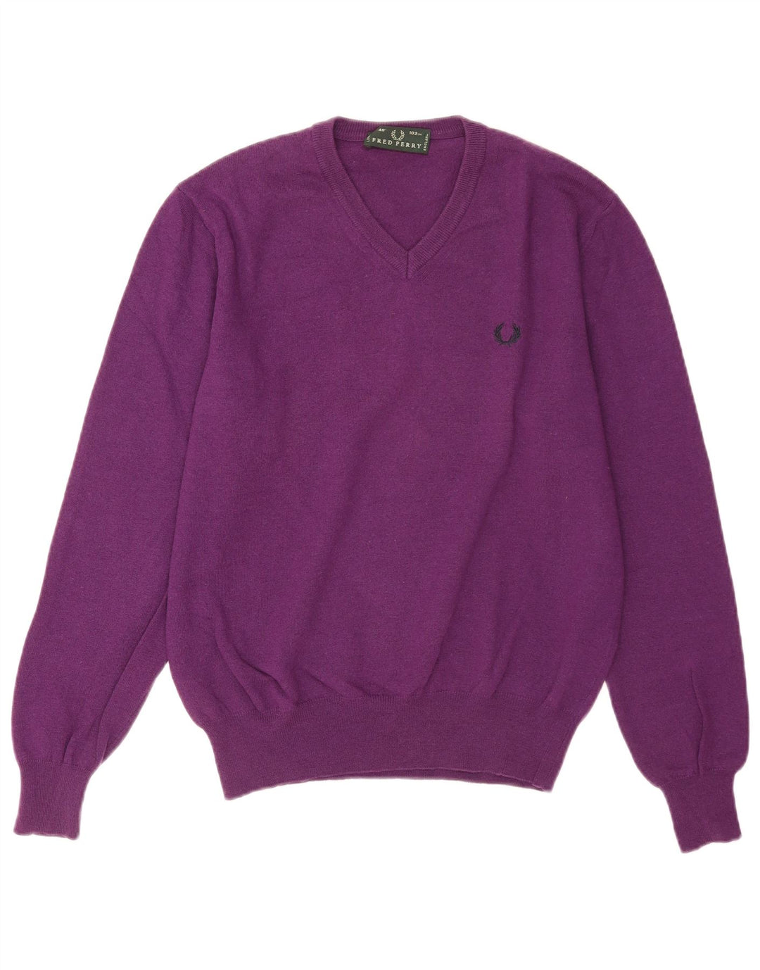 Fred Perry Mens V-Neck Jumper Sweater Medium Purple Wool