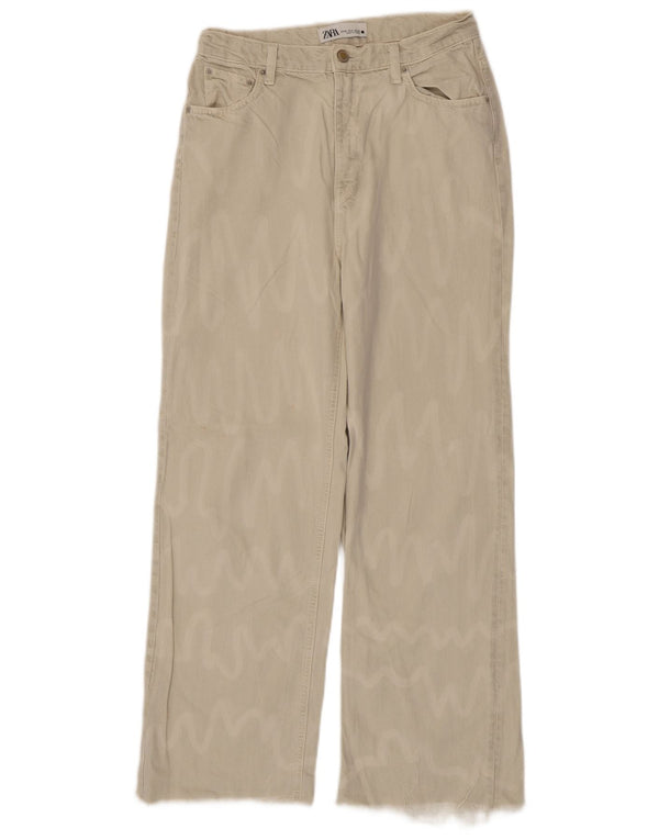Zara Womens High Rise Straight Jeans EU 38 Small W28 L28 Beige Striped