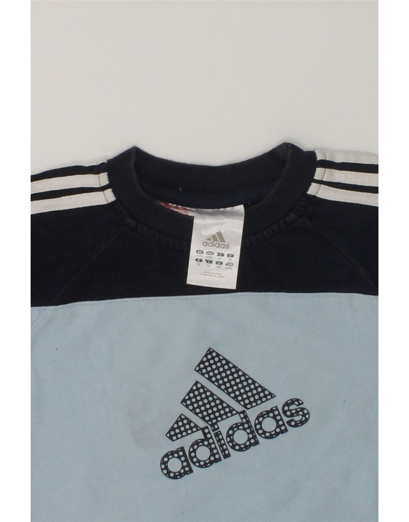 ADIDAS Boys Graphic Sweatshirt Jumper 2-3 Years Blue Colourblock Cotton | Vintage Adidas | Thrift | Second-Hand Adidas | Used Clothing | Messina Hembry 