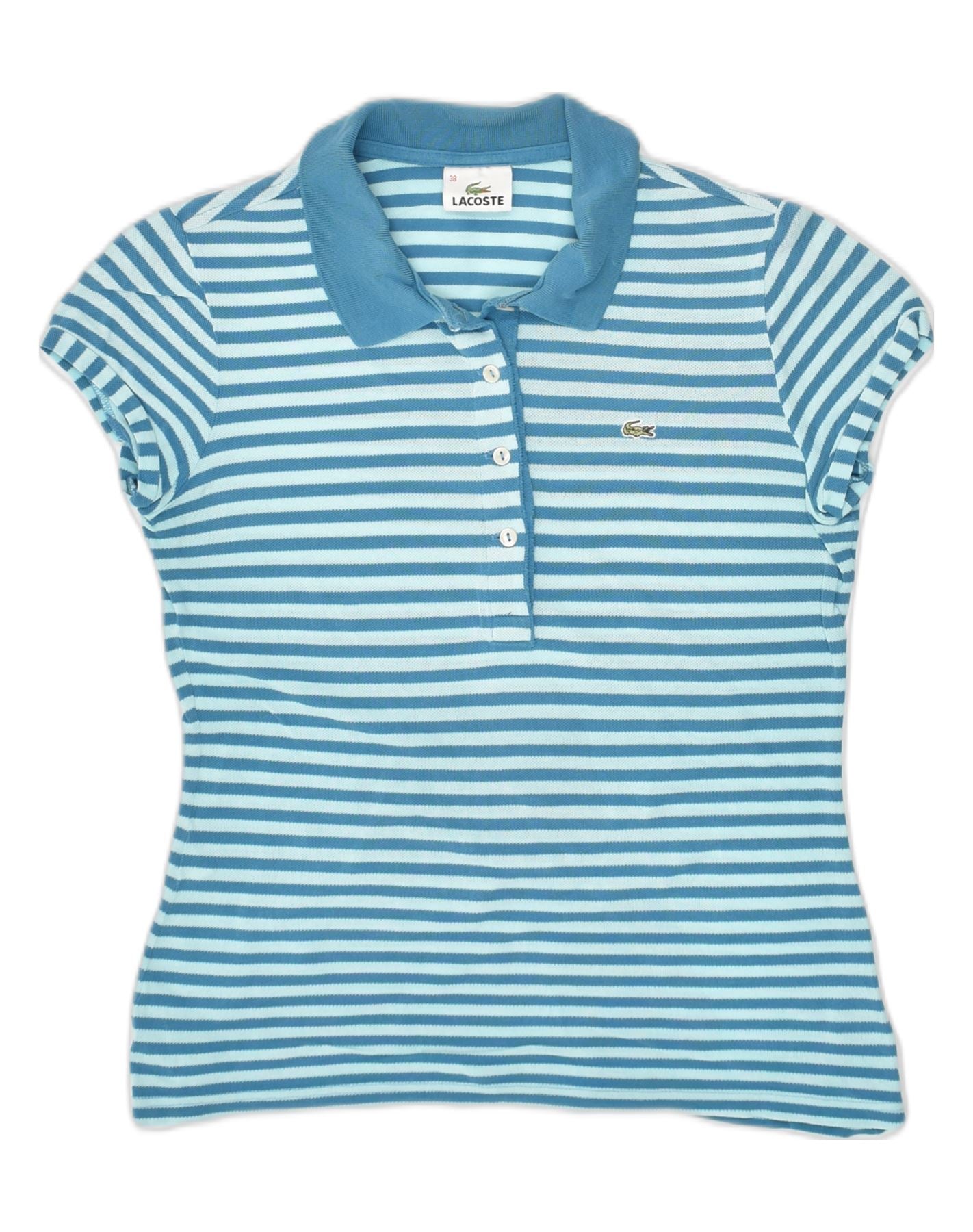 Polo LACOSTE para mujer talla 38 Algodon a rayas azul medio