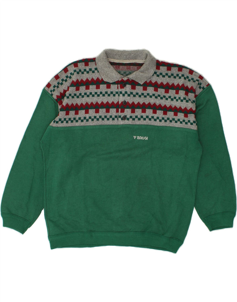 BRUGI Mens Polo Neck Jumper Sweater XL Green Colourblock Vintage Brugi and Second-Hand Brugi from Messina Hembry 