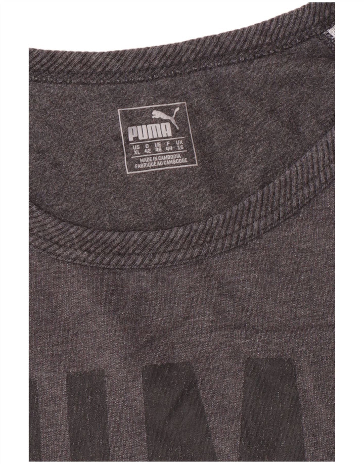 Puma Womens Crop Graphic Sweatshirt Jumper UK 16 Large Grey