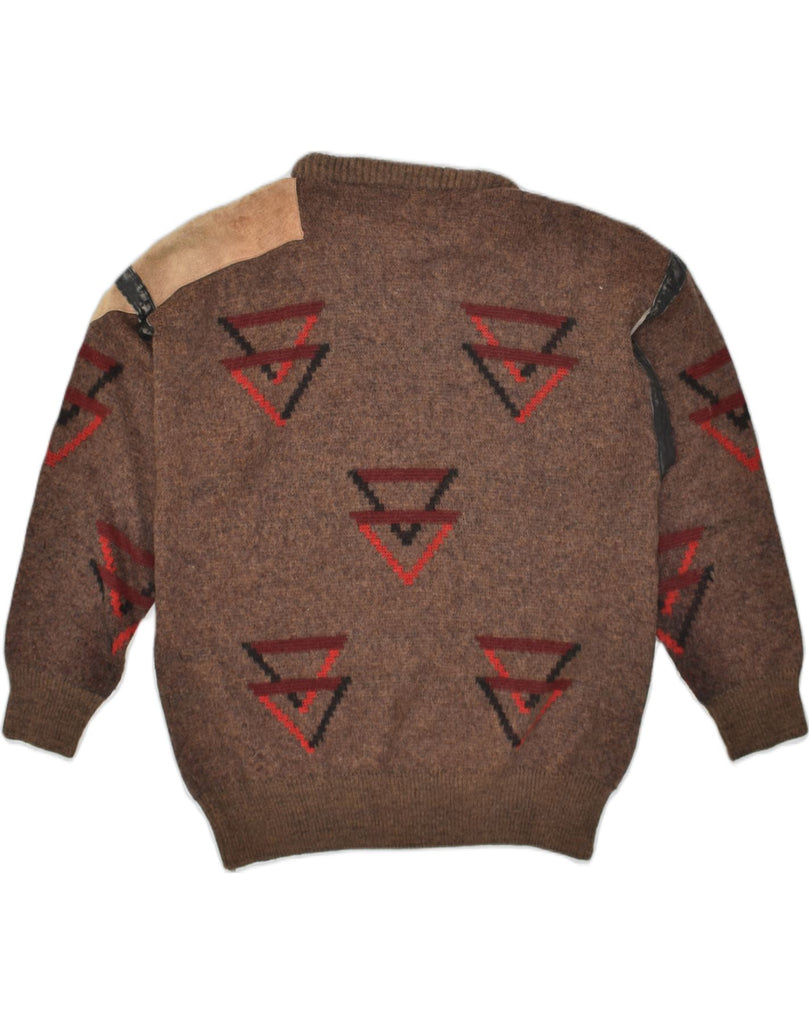 NANI BON Mens Crew Neck Jumper Sweater Large Brown Geometric Polyester | Vintage NANI BON | Thrift | Second-Hand NANI BON | Used Clothing | Messina Hembry 