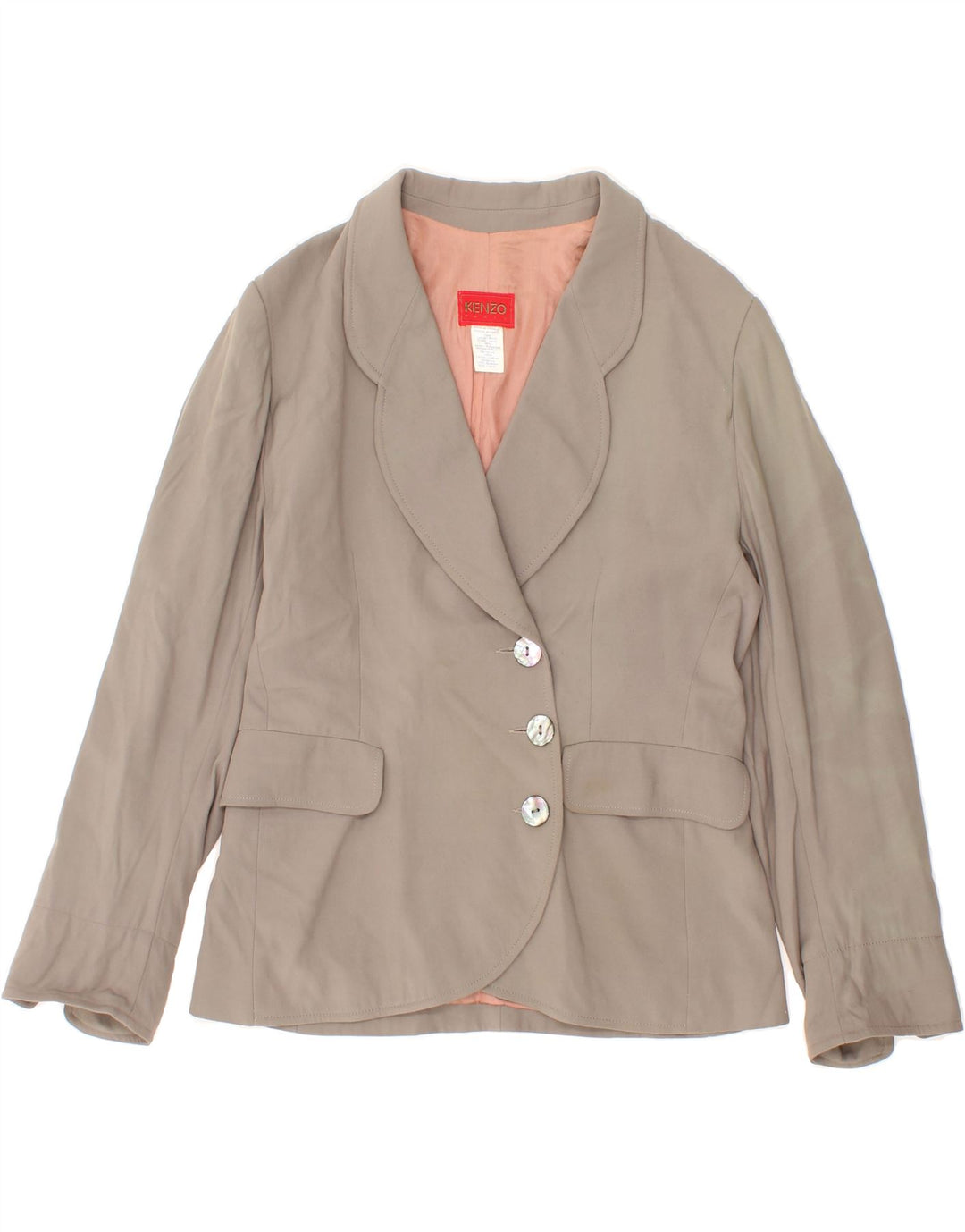 KENZO Womens 3 Button Blazer Jacket UK 12 Medium Khaki Tie Dye Wool Vintage Kenzo and Second-Hand Kenzo from Messina Hembry 