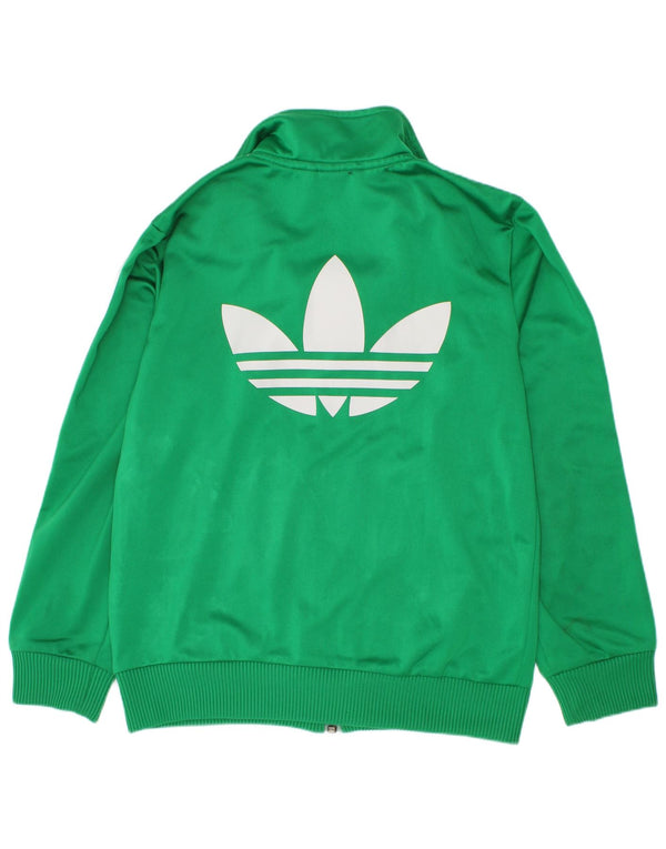 Adidas Boys Graphic Tracksuit Top Jacket 7-8 Years Green Polyester