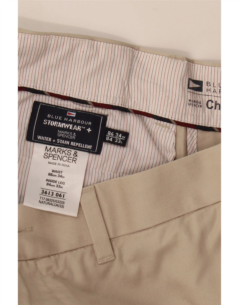 MARKS & SPENCER Mens Straight Chino Trousers W34 L33 Beige Cotton Vintage Marks & Spencer and Second-Hand Marks & Spencer from Messina Hembry 