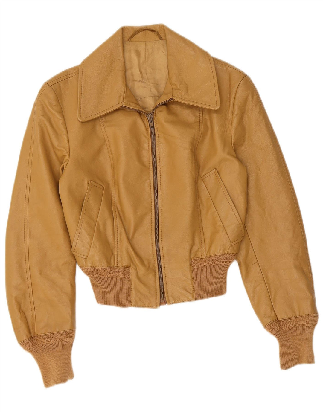 Confezioni Womens Leather Jacket IT 44 Medium Beige Leather