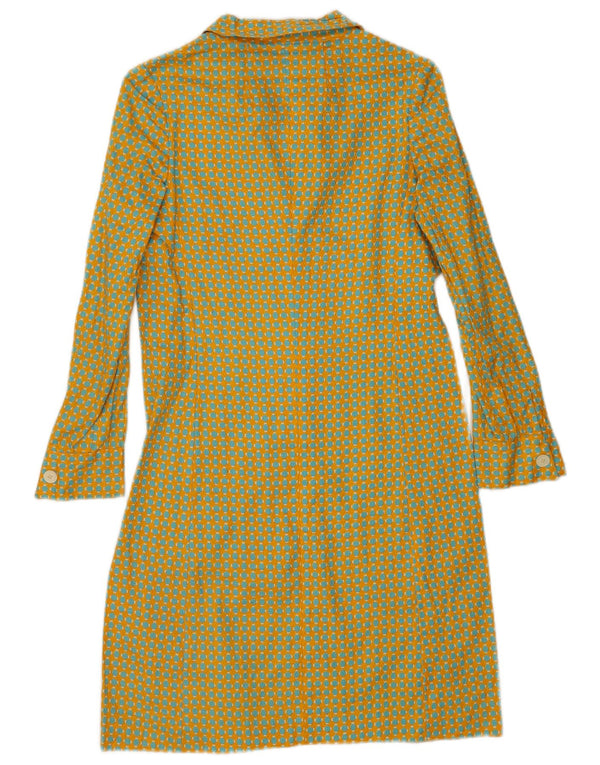 Vintage Womens Pullover Shirt Dress UK 10 Small Yellow Geometric