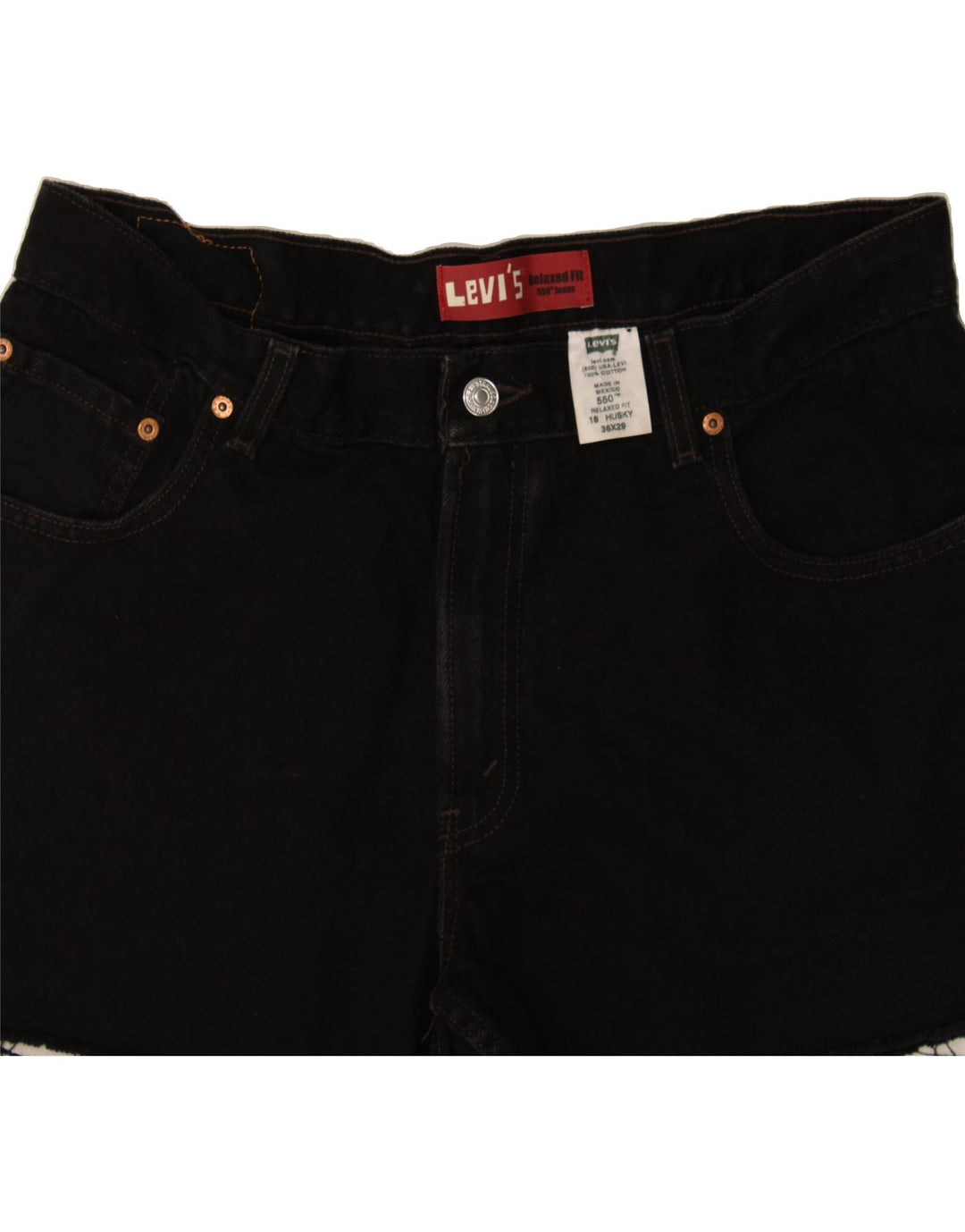 LEVI'S Boys Husky Denim Shorts 15-16 Years W36 Black Cotton Vintage Levi's and Second-Hand Levi's from Messina Hembry 