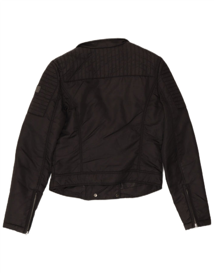 Replay Womens Crop Biker Jacket UK 12 Medium Black