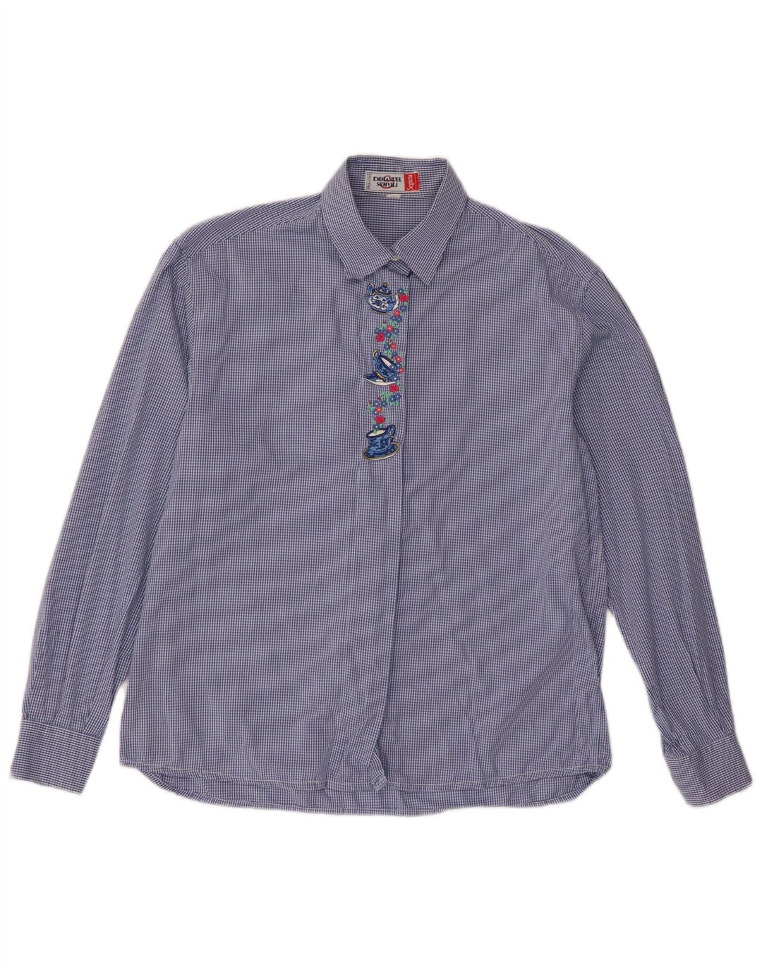 Emmanuel Schvili Womens Long Sleeve Regular Shirt UK 18 XL Blue Gingham