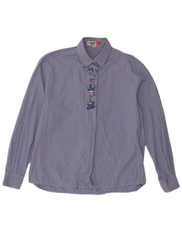Emmanuel Schvili Womens Long Sleeve Regular Shirt UK 18 XL Blue Gingham