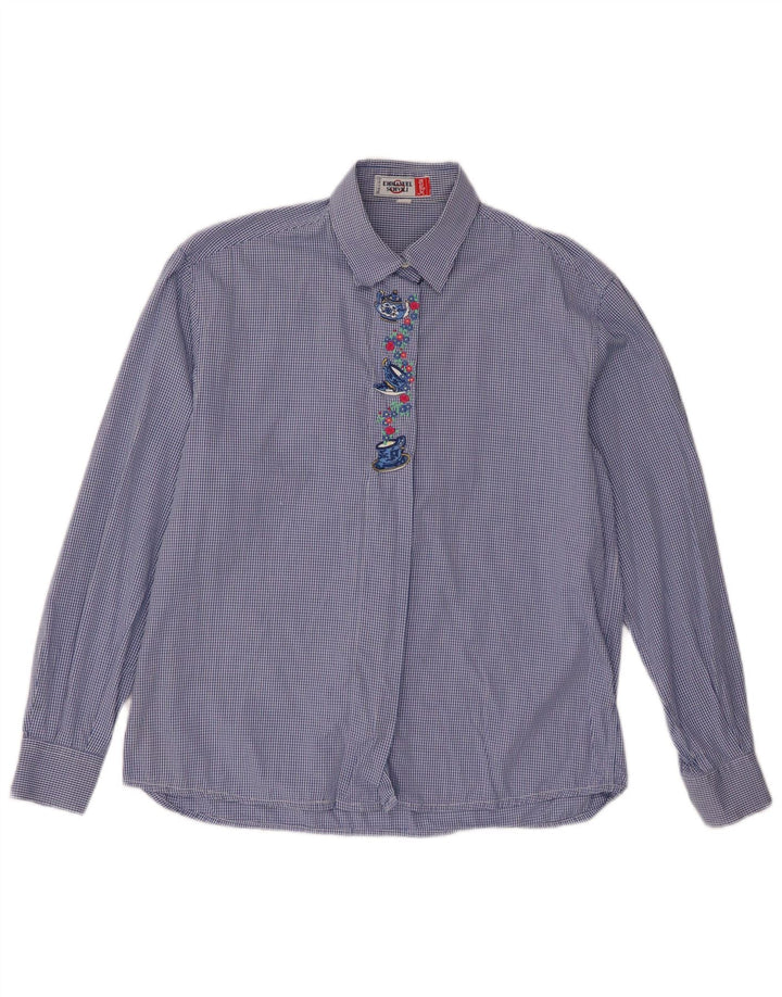 Emmanuel Schvili Womens Long Sleeve Regular Shirt UK 18 XL Blue Gingham