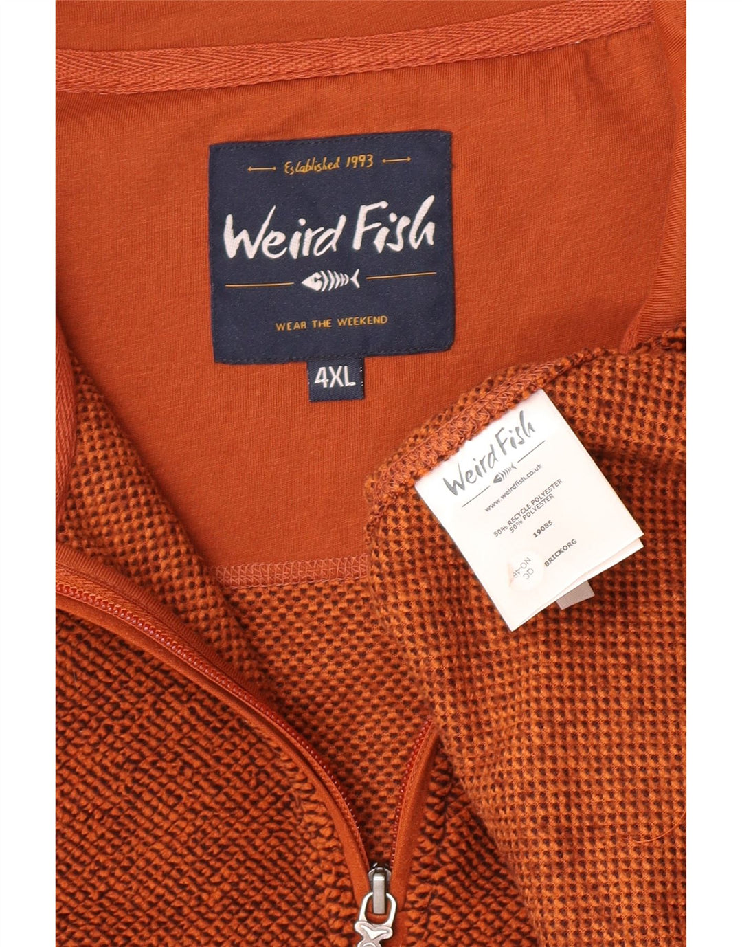 Weird Fish Mens Zip Neck Fleece Jumper 4XL Brown Polyester