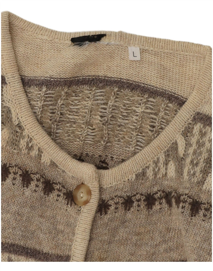 Vintage Womens Cardigan Sweater UK 16 Large Beige Fair Isle