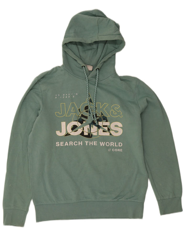 Jack & Jones Mens Graphic Hoodie Jumper Medium Green Cotton