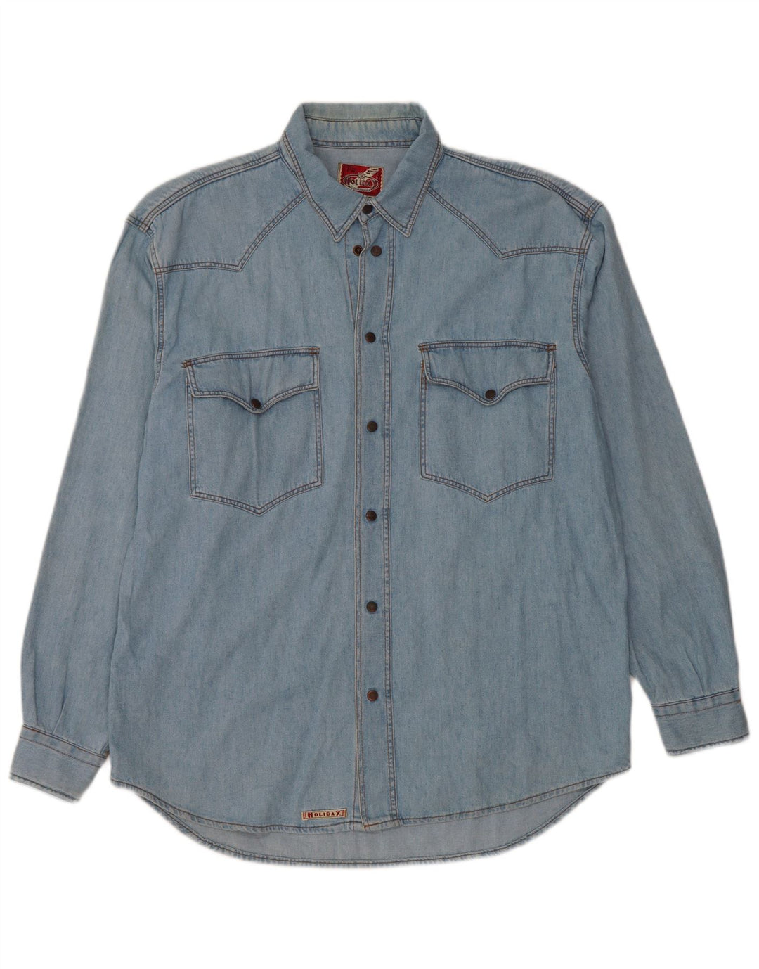 HOLIDAY Mens Denim Shirt Medium Blue Cotton