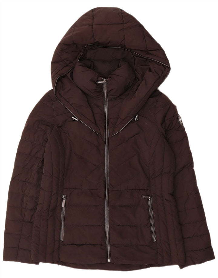 MICHAEL KORS Womens Hooded Padded Jacket UK 14 Medium Black Polyester
