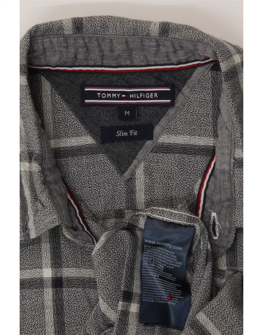 Tommy Hilfiger Mens Slim Fit Flannel Shirt Medium Navy Blue Check Cotton