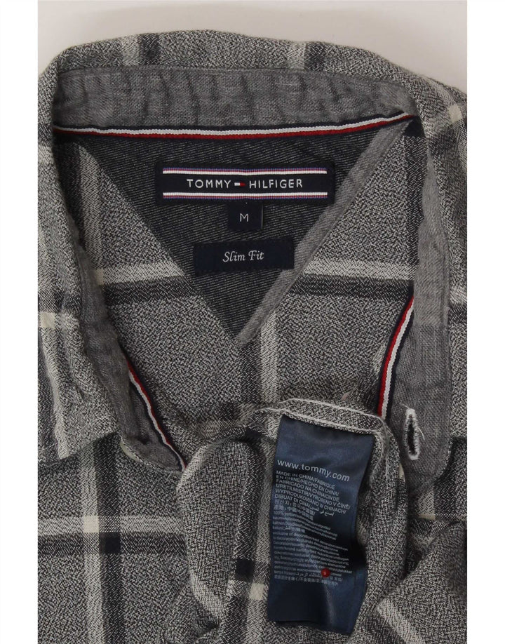 Tommy Hilfiger Mens Slim Fit Flannel Shirt Medium Navy Blue Check Cotton