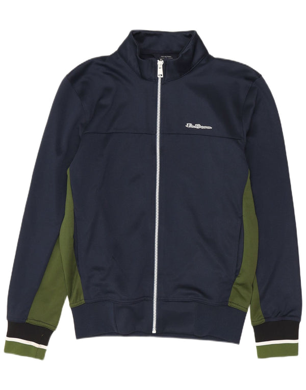 BEN SHERMAN Mens Tracksuit Top Jacket Small Navy Blue Colourblock Cotton
