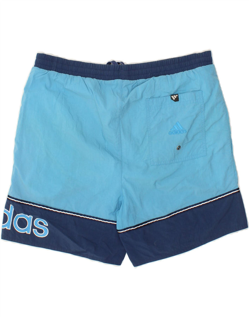 ADIDAS Mens Graphic Sport Shorts Medium Blue Colourblock Polyamide | Vintage Adidas | Thrift | Second-Hand Adidas | Used Clothing | Messina Hembry 