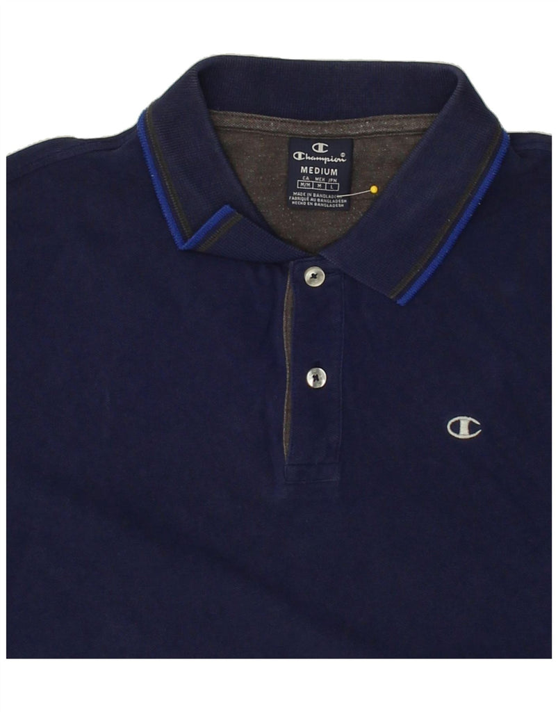 CHAMPION Mens Polo Shirt Medium Navy Blue Cotton | Vintage Champion | Thrift | Second-Hand Champion | Used Clothing | Messina Hembry 