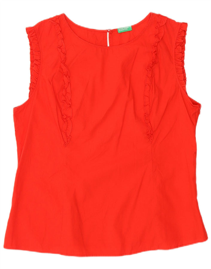 BENETTON Womens Sleeveless Blouse Top UK 18 XL Red Cotton