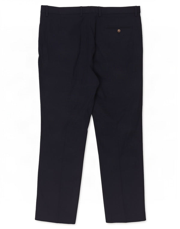 Marks & Spencer Mens Regular Fit Casual Trousers W38 L31 Navy Blue Linen