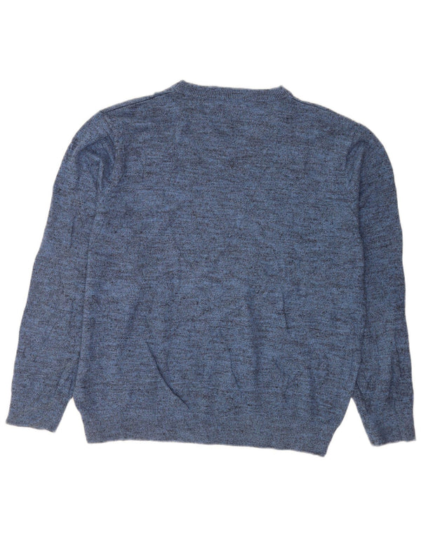 Nautica Mens V-Neck Jumper Sweater Large Blue Flecked Cotton
