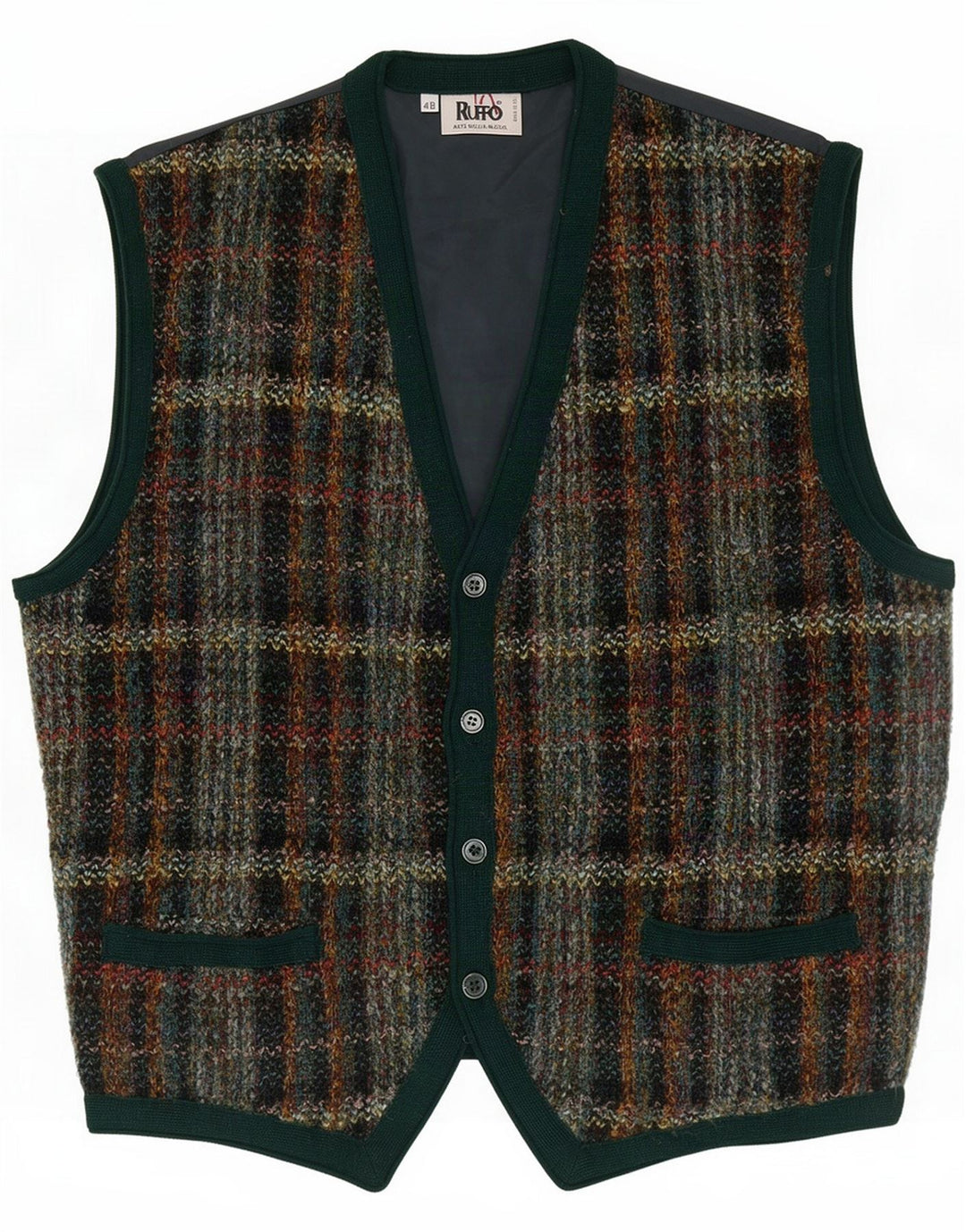 Ruffo Mens Knit Waistcoat IT 48 Medium Green Check