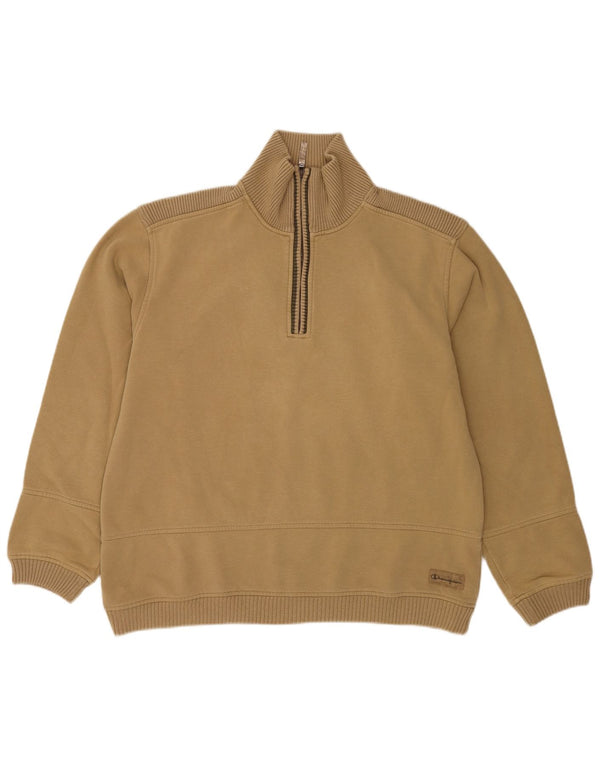 Champion Mens Zip Neck Sweatshirt Jumper XL Beige Cotton