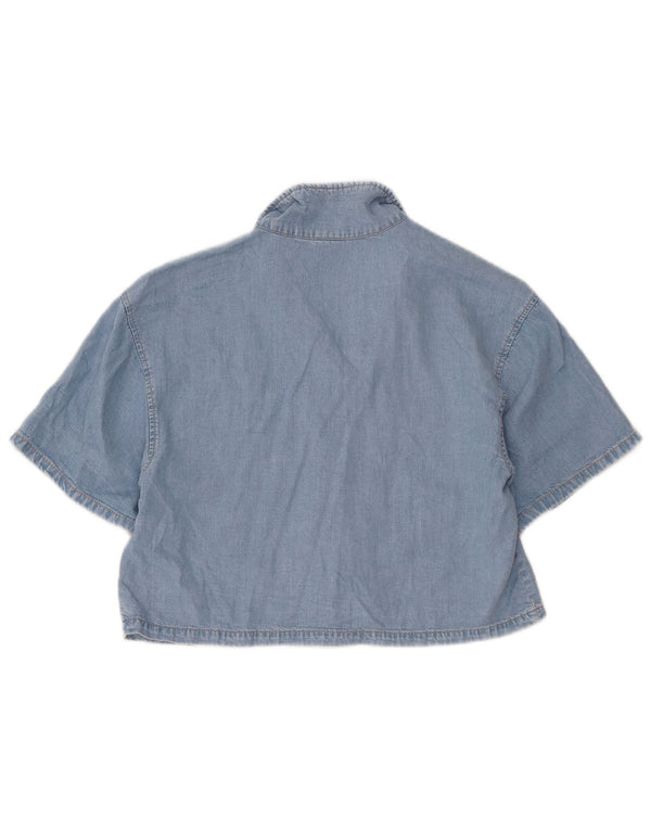 Zara Girls Crop Short Sleeve Denim Shirt 13-14 Years Blue Lyocell