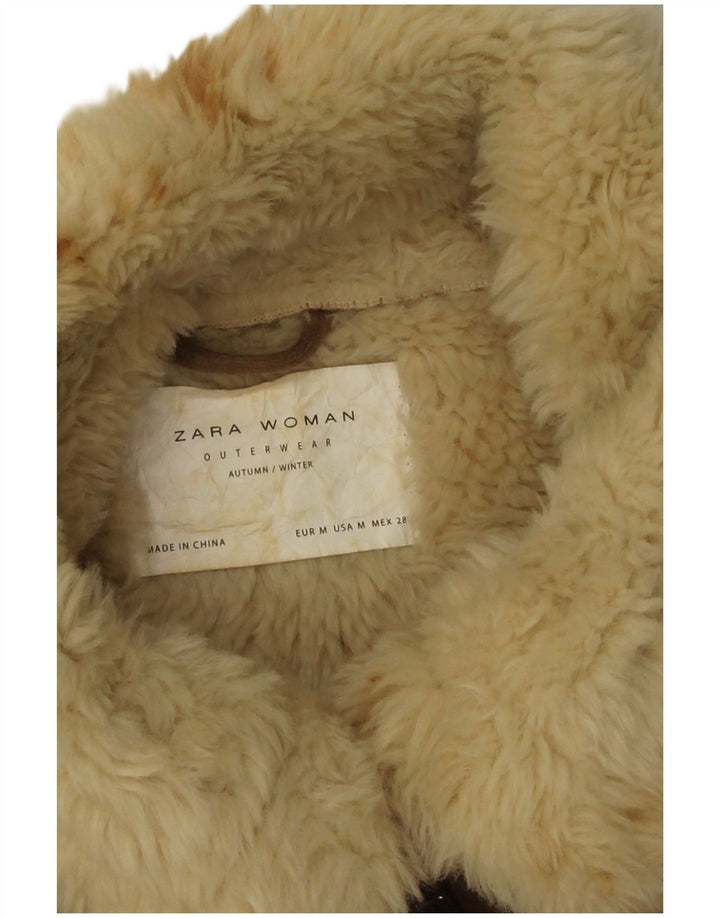 Zara Womens Sherpa Overcoat UK 14 Medium Beige Polyester